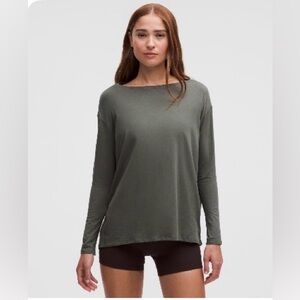 NWOT Lululemon Back In Action Organic Cotton Long-Sleeve Shirt Palm Deco